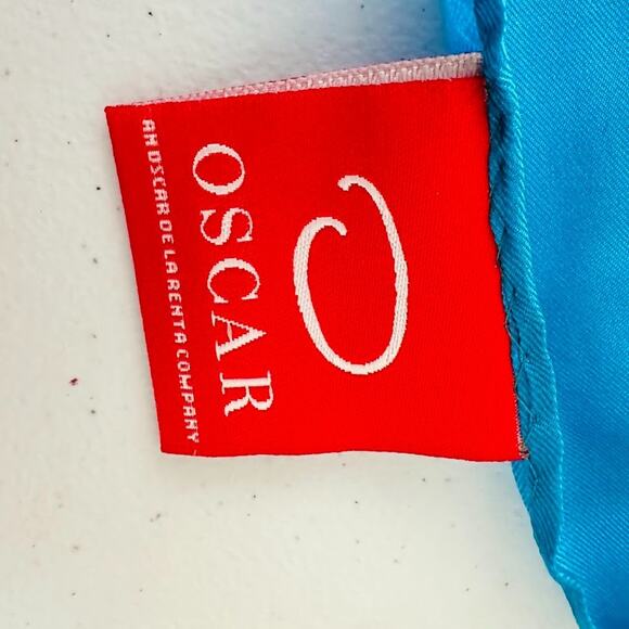 Oscar De La Renta Silk Scarf Womens Geometric Blue Oblong 11" x 51" Rectangle - Picture 7 of 7